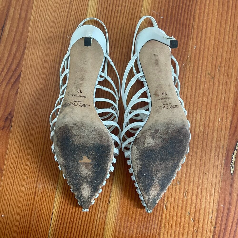 Jimmy Choo Leather Cutout Accent Slingback Sandals - Picture 4 of 5